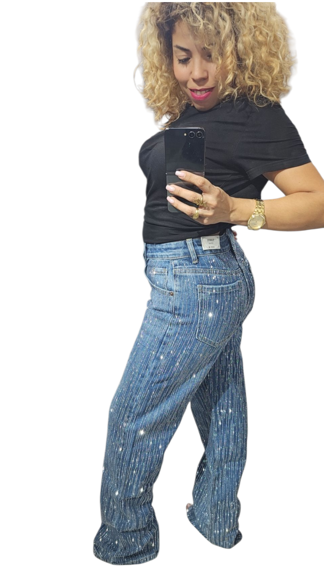 Vaquero Ancho Recto Brillo por delante y por detrás