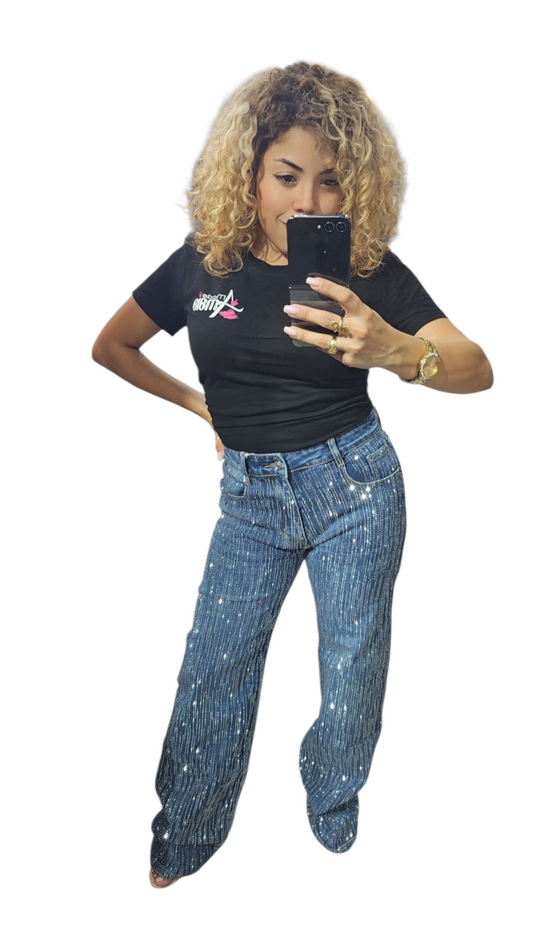 Vaquero Ancho Recto Brillo por delante y por detrás